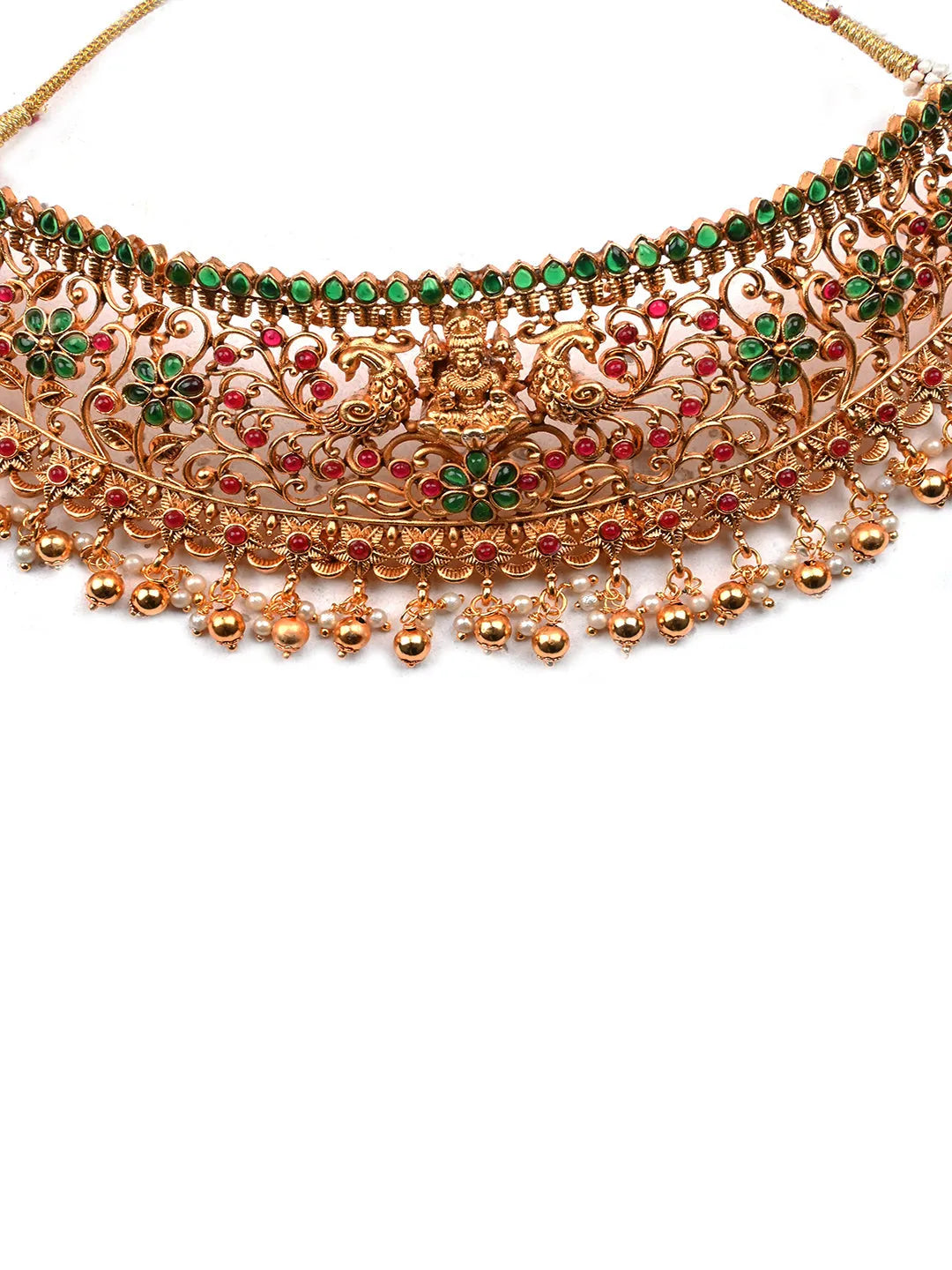 Luxurious Filigree Red Green Temple Choker Set