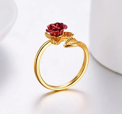 Modern Rose Flower Gold Plated Ring - Set Of 1 Destiny Jewels