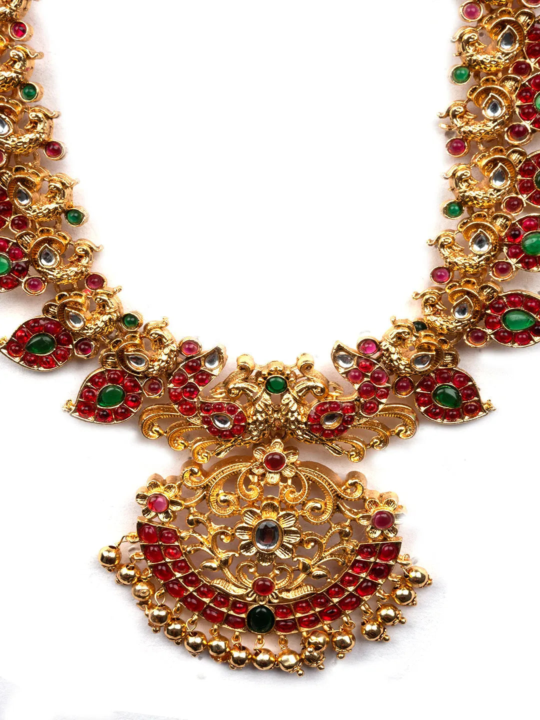 Gold Plated Ruby Green Mango Patti Necklace Set