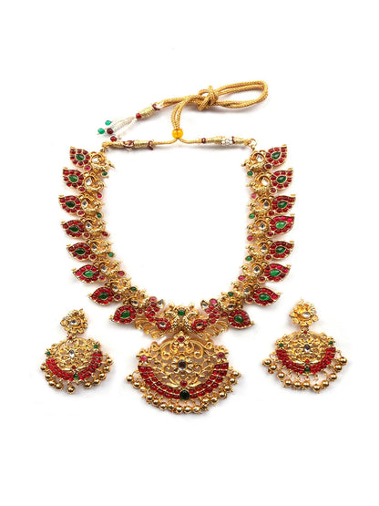 Gold Plated Ruby Green Mango Patti Necklace Set