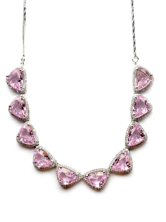 Dazzle and Shine: Designer Pink AD Necklace with Sparkling CZ Stones