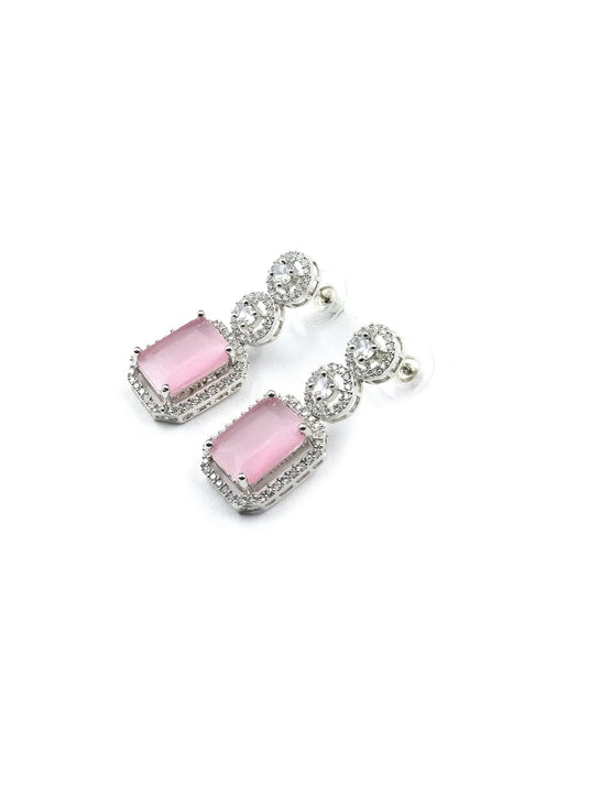 Silver Plated Minimalist Pastel Pink CZ Stud Earrings