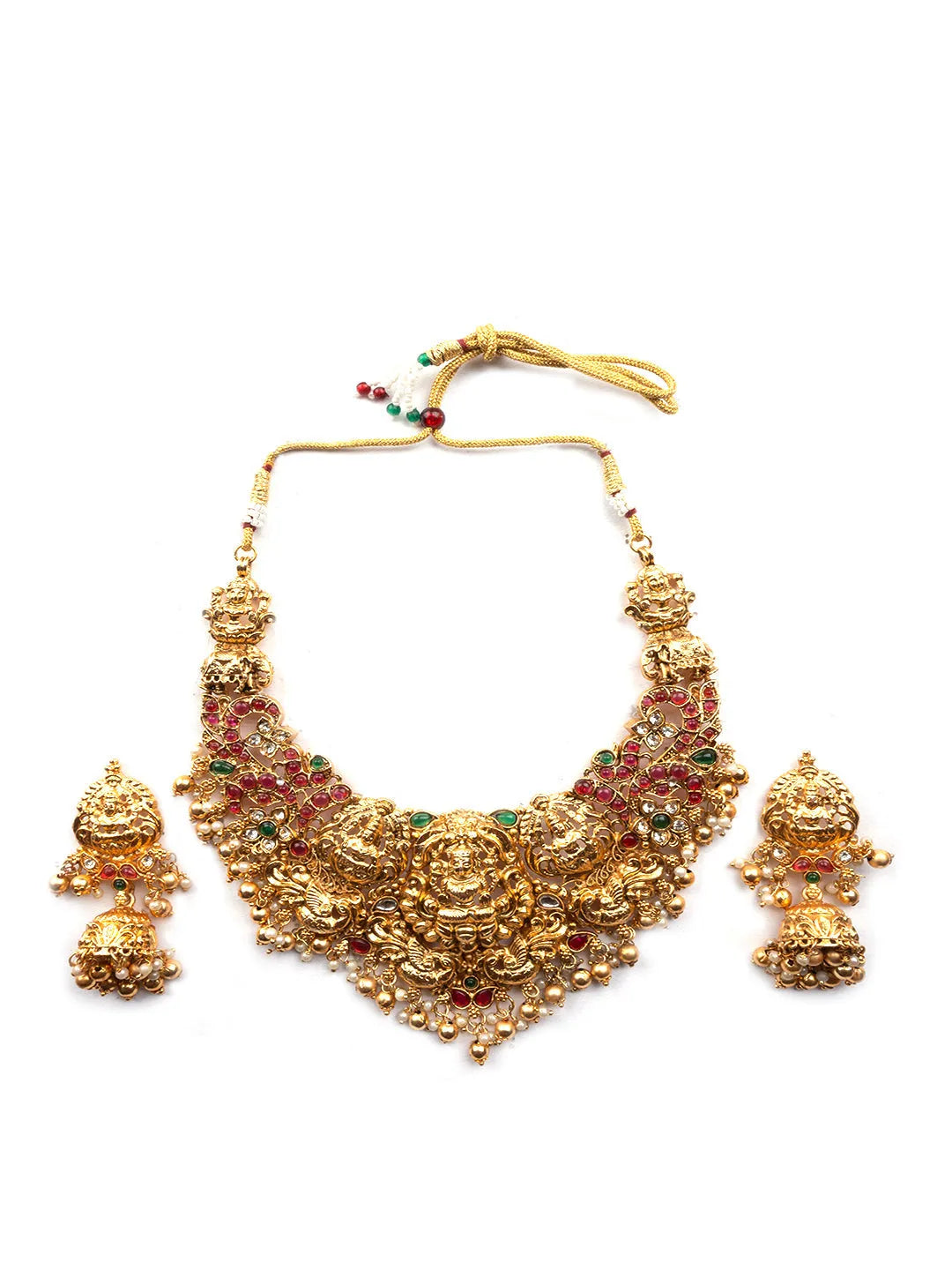 Gold Plated Temple Necklace Set With Jhumkas