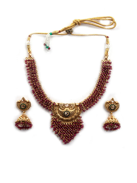 Gold Plated Ruby Green Hydra Necklace Set