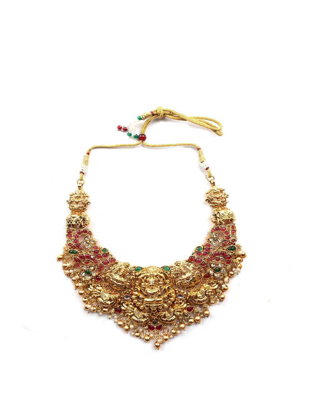 Gold Plated Temple Necklace Set With Jhumkas