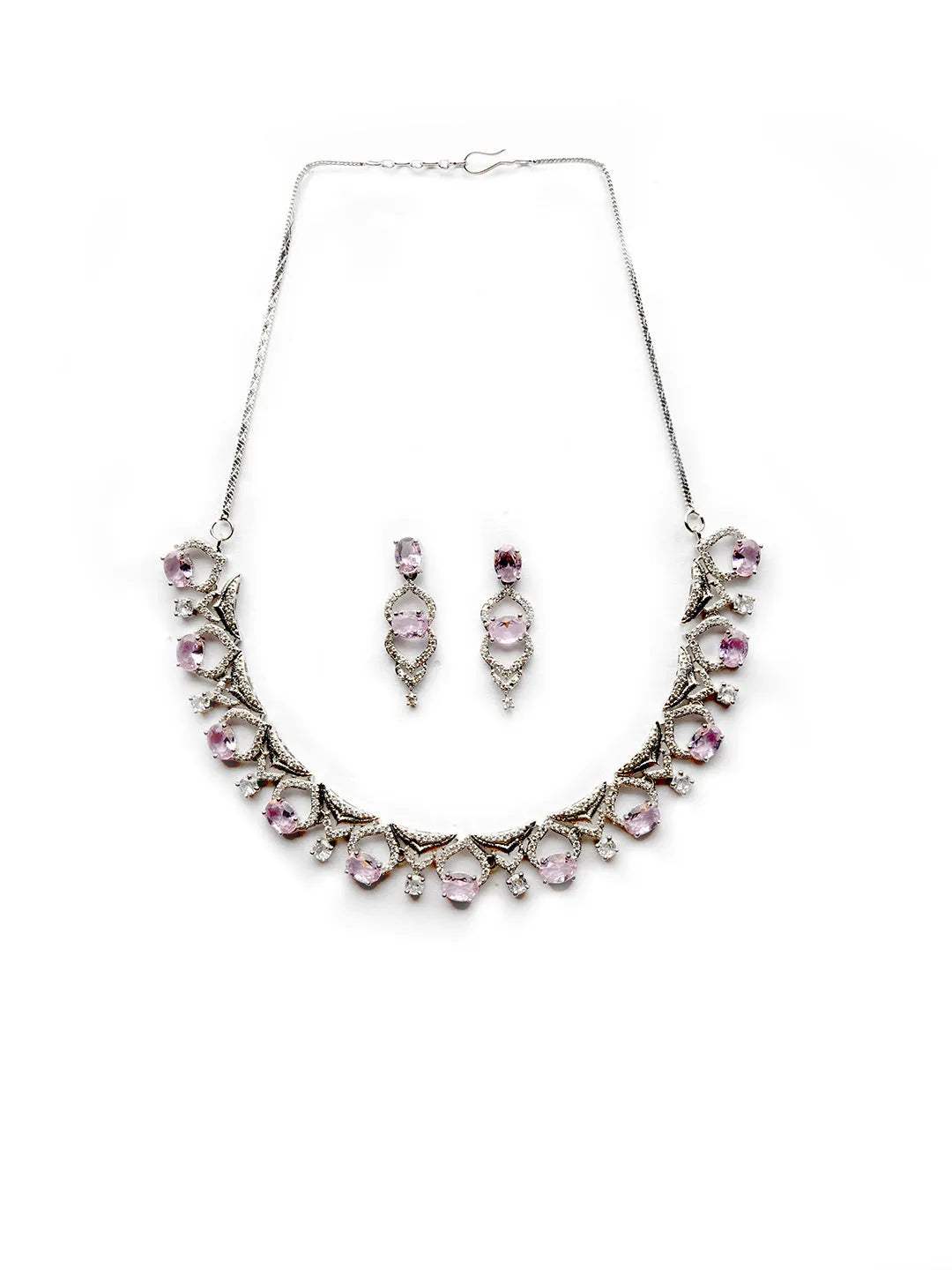 Sleek Cut Work Pink CZ AD Necklace