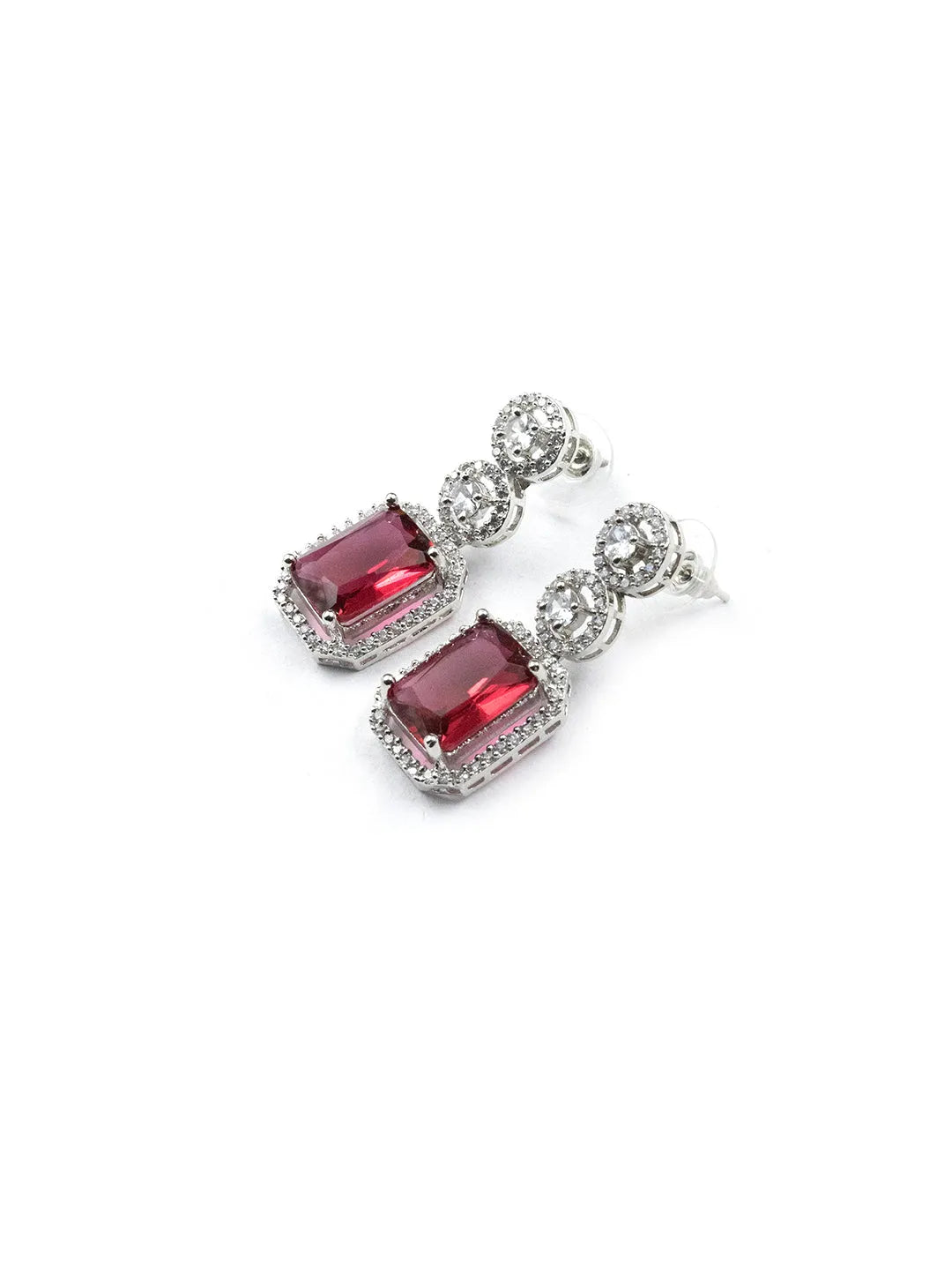 Silver Plated Minimalist Red CZ Stud Earrings