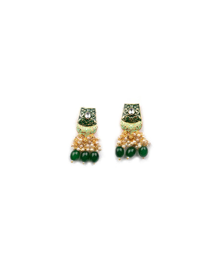 Gracious Green Kundan Meenakari Droplet Necklace Set