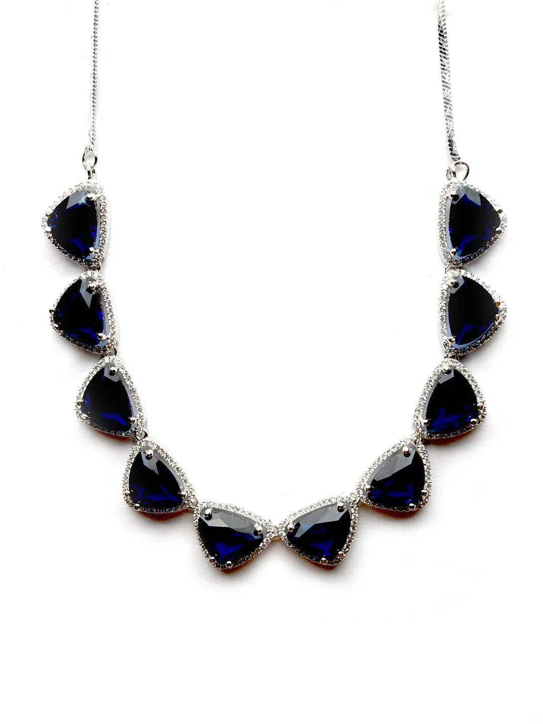 Dazzle and Shine: Designer Blue AD Necklace with Sparkling CZ Stones