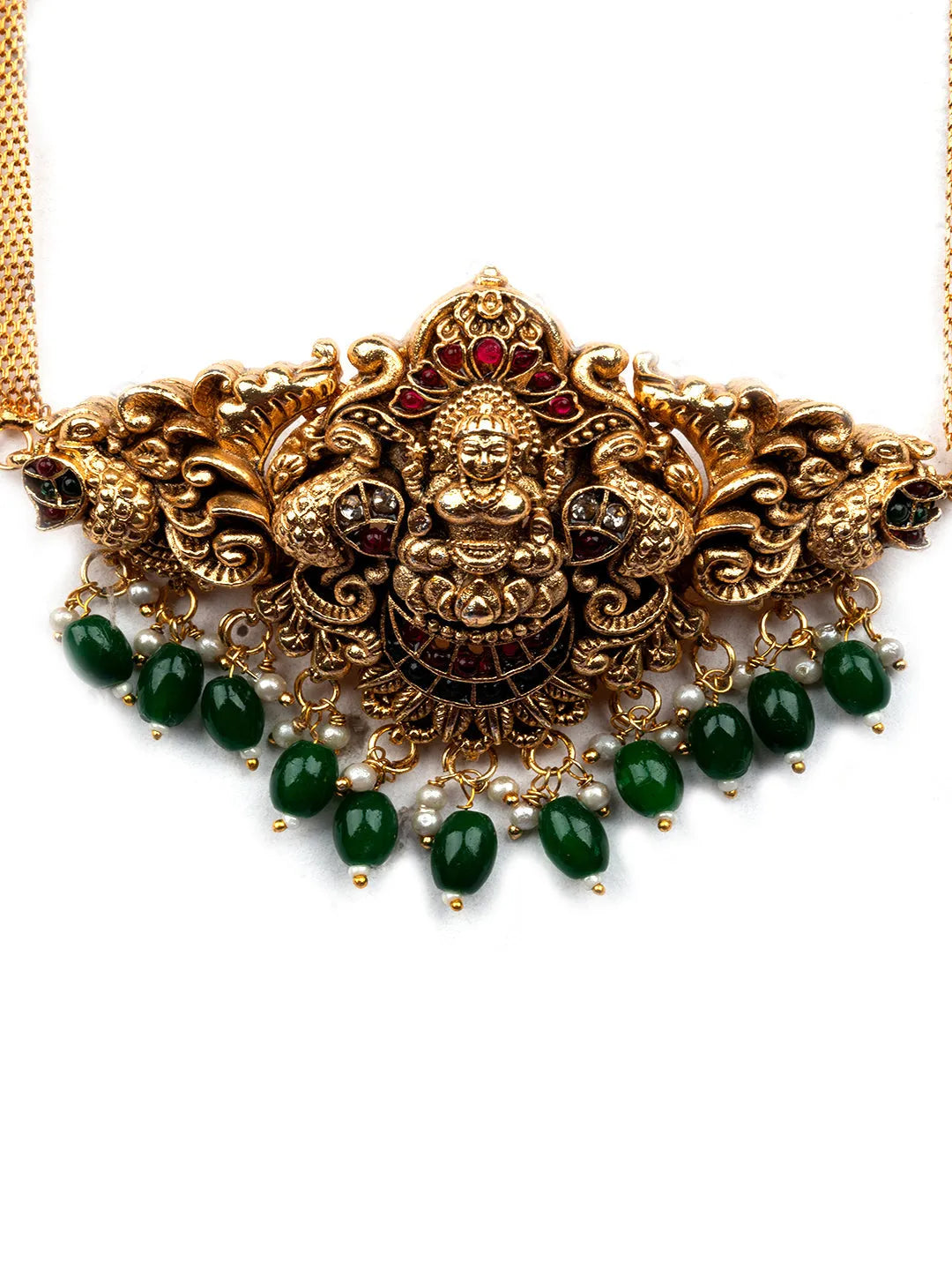 Classic Green Beads Lakshmi Temple Choker Set