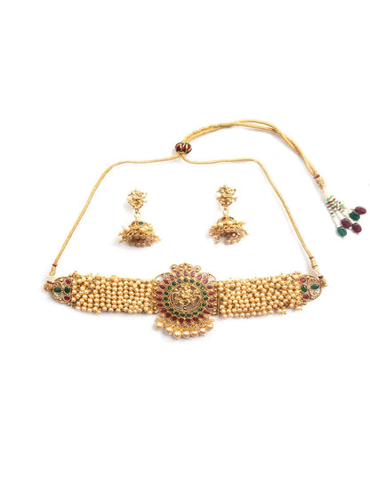 Precious Gold Plated Ganapati White Hydra Beads Necklace Set