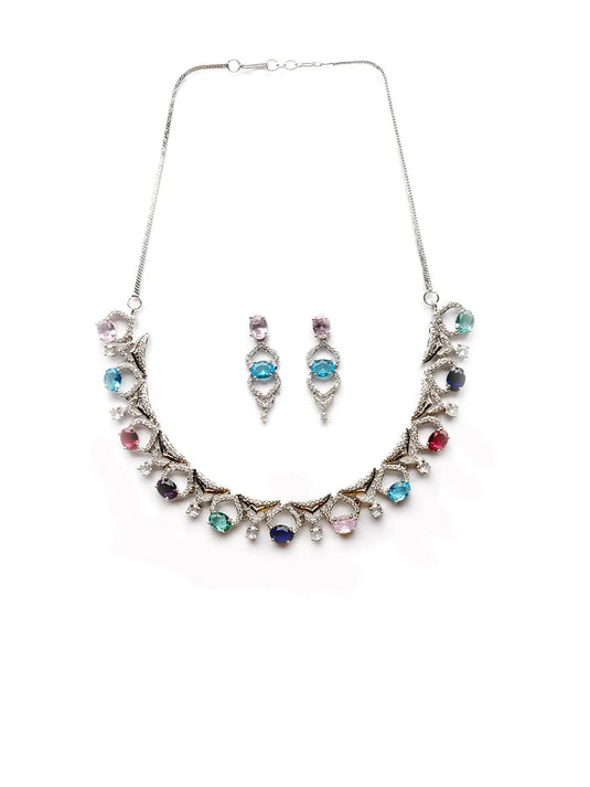 Sleek Cut Work Multicolor CZ AD Necklace