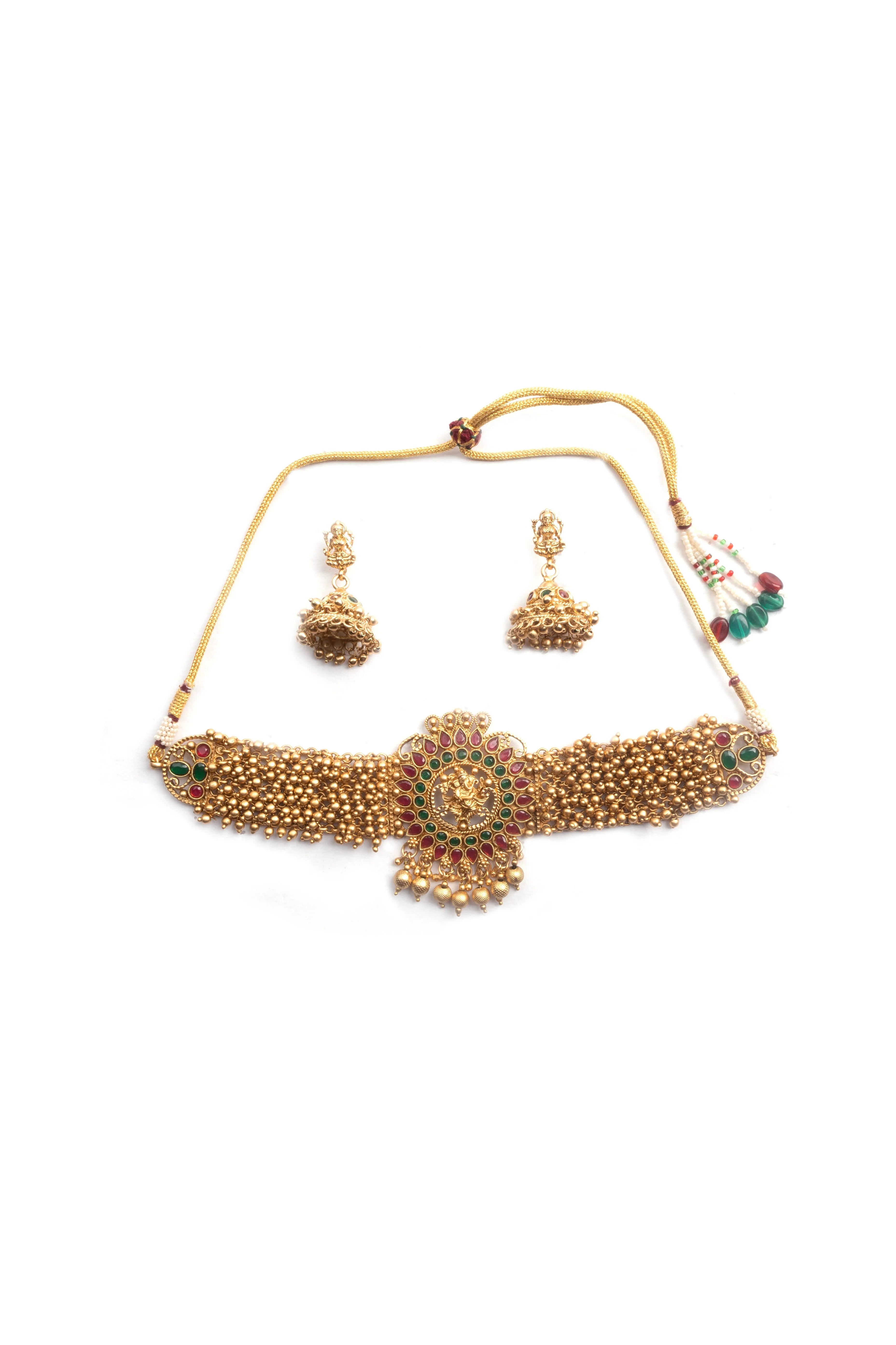 Precious Gold Plated Ganapati Gold Hydra Beads Necklace Set