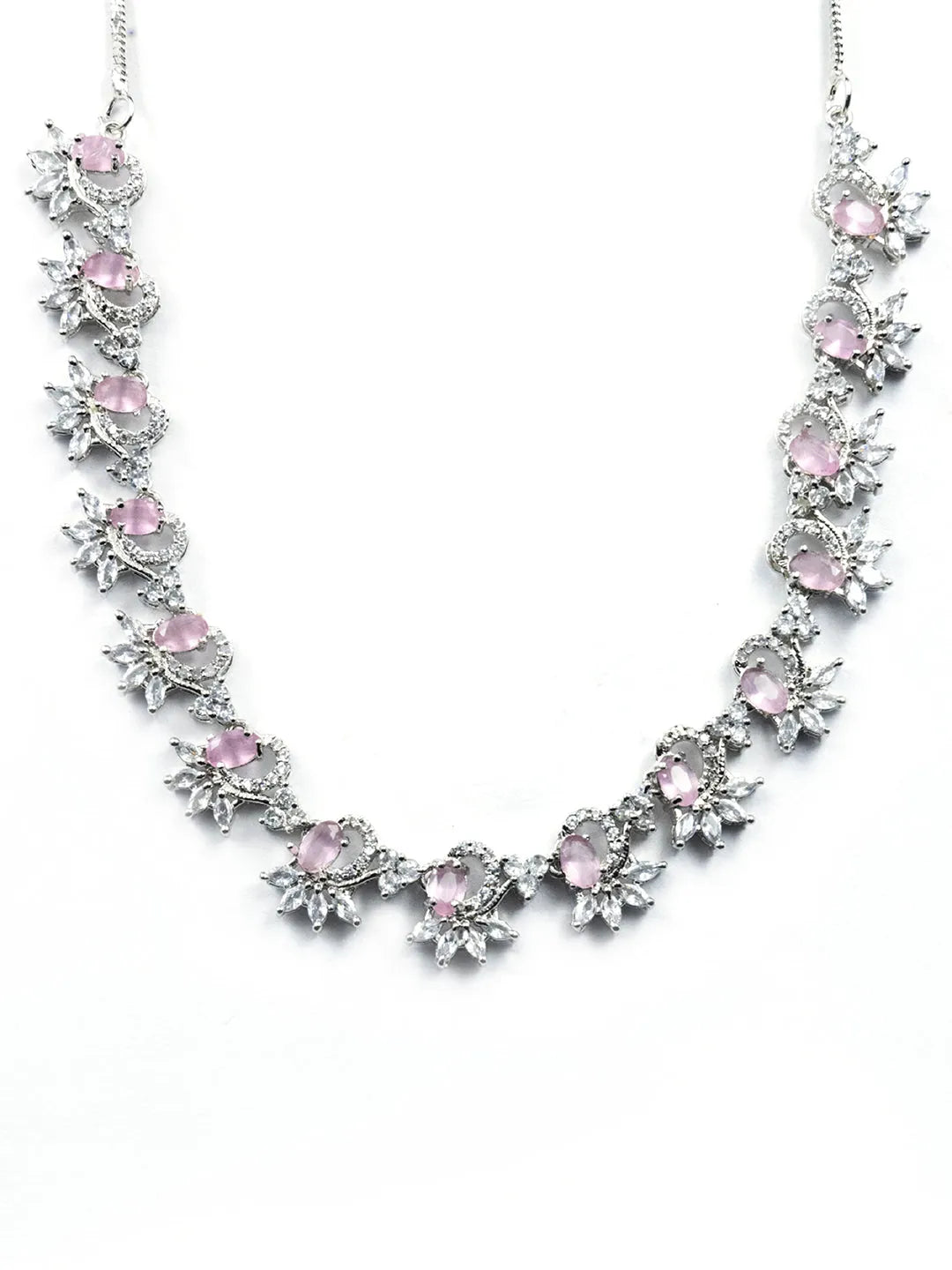 Elegant Pink American Diamond Sleek Necklace Set