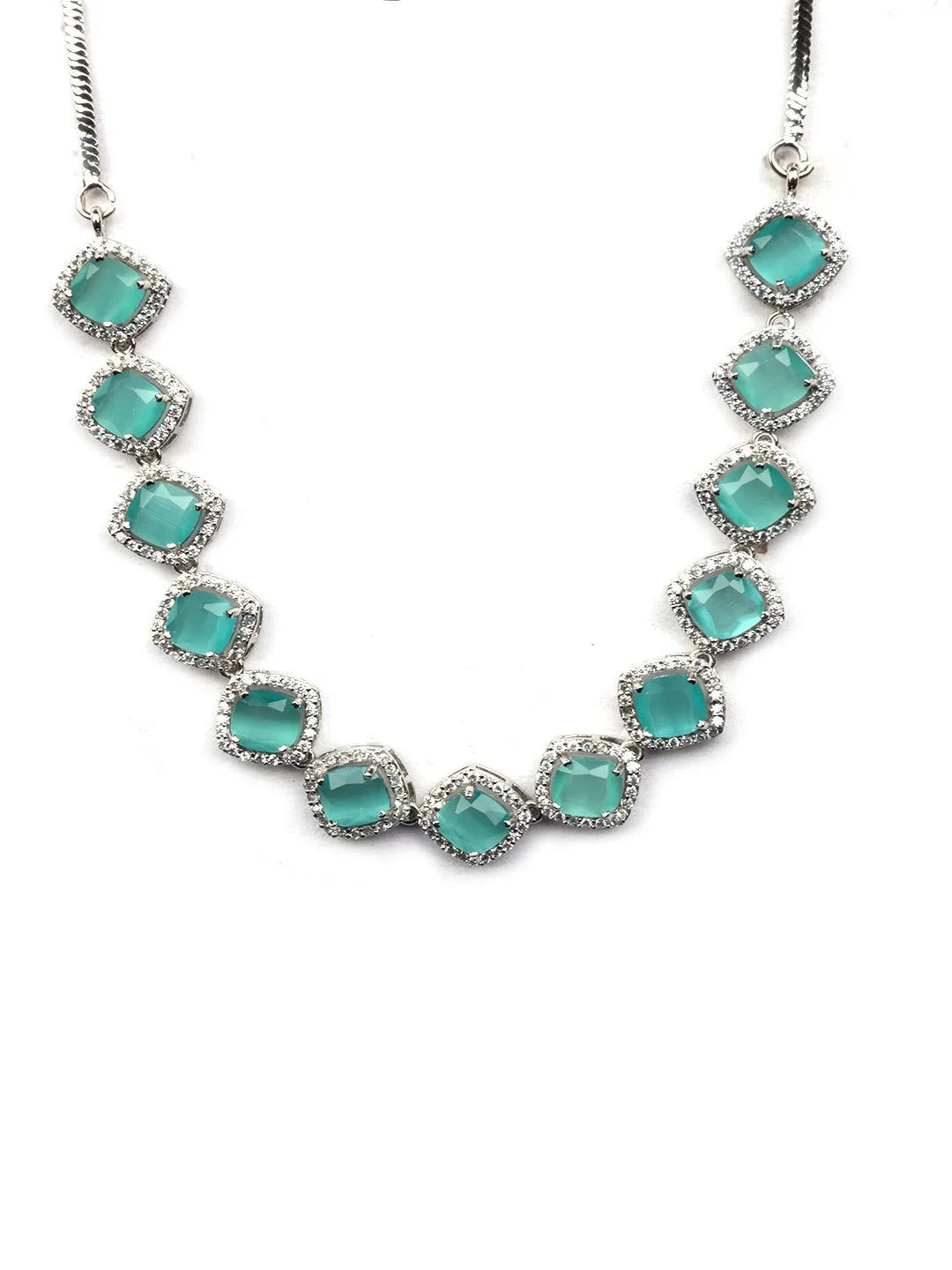 Eternal Sparkle: Tranquil Turquoise AD Sleek Necklace