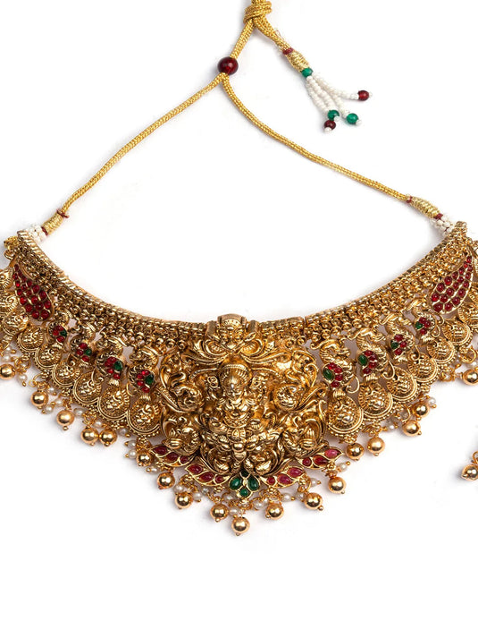 Matte Finish Lakshmi Choker With Golden Beads