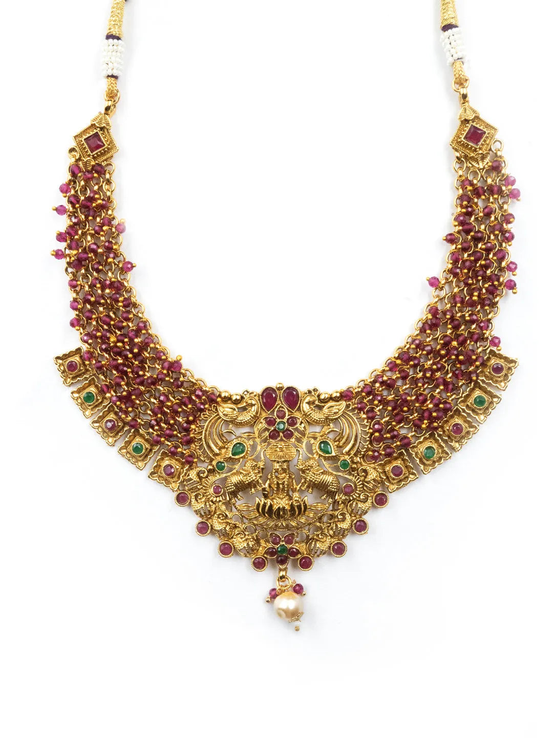 Temple Laxmi Red Hydra Beads Necklace Set