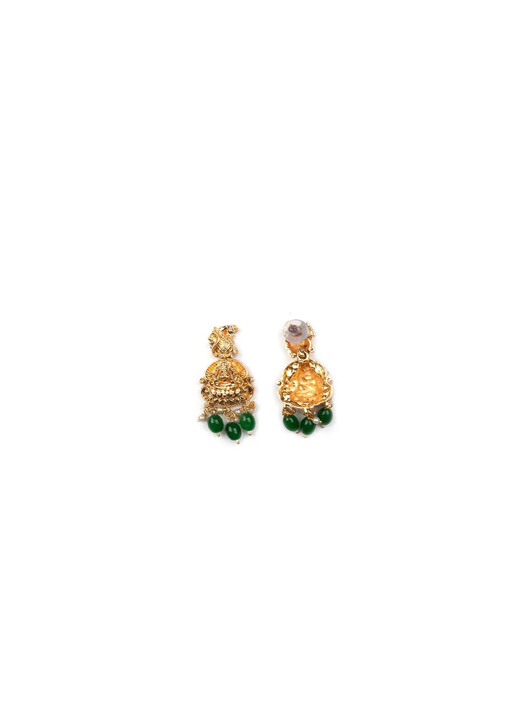 Gold Plated Temple Green Beads Combo Jewelry Set