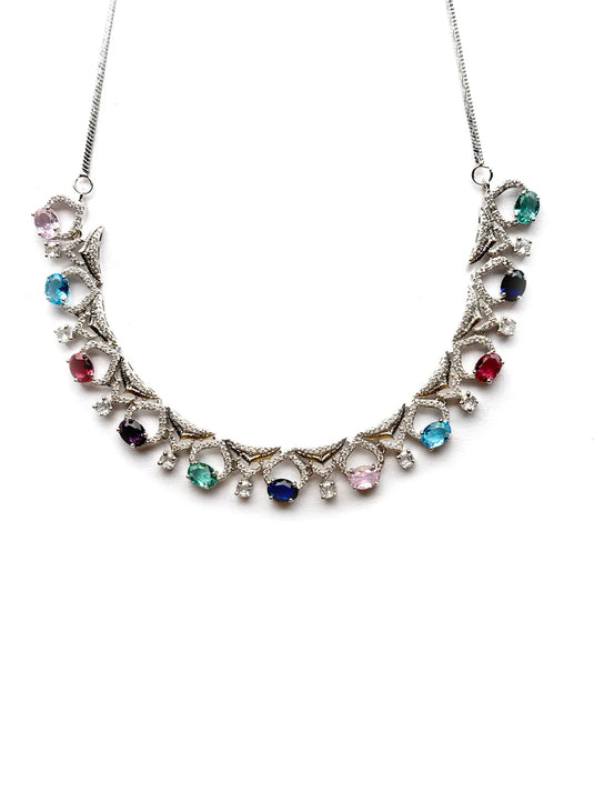 Sleek Cut Work Multicolor CZ AD Necklace