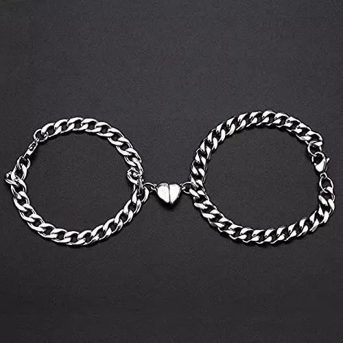 Stylish Magnetic Couple Sterling Silver Coated Couple Bracelet (Pack Of 2) Destiny Jewels