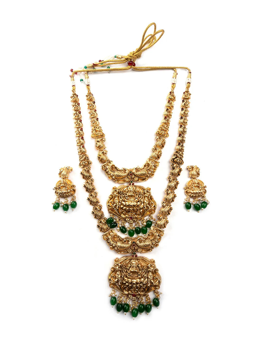 Gold Plated Temple Green Beads Combo Jewelry Set