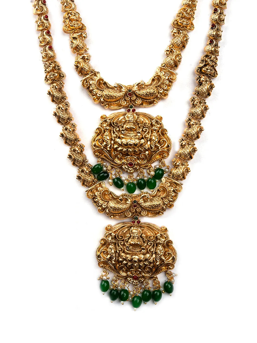 Gold Plated Temple Green Beads Combo Jewelry Set