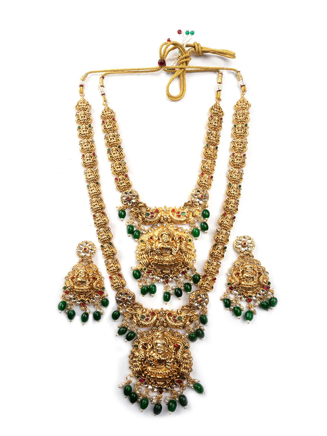 Unique Green Beads Lakshmi Patti Combo Jewellery Set