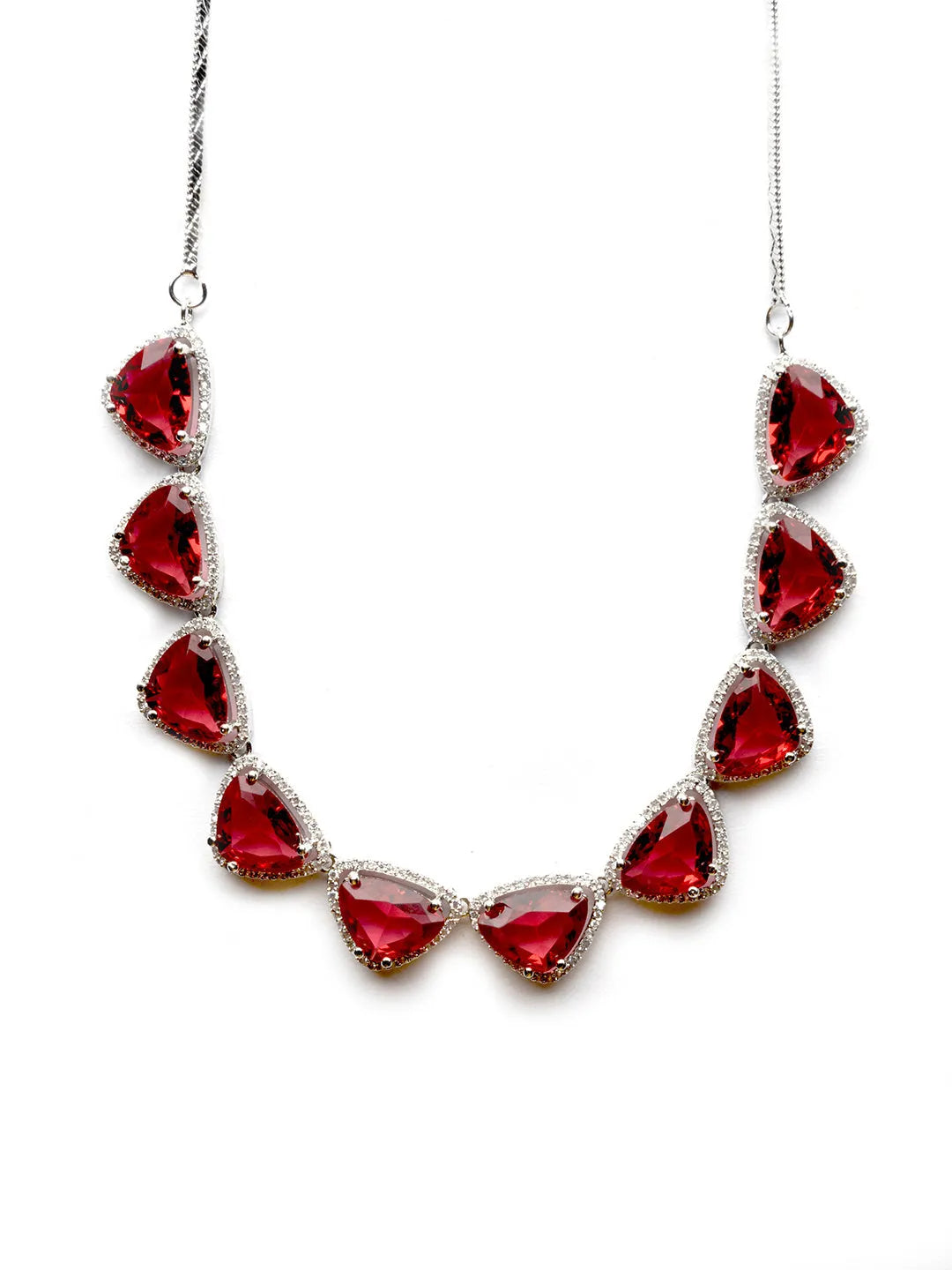 Dazzle and Shine: Designer Red AD Necklace with Sparkling CZ Stones