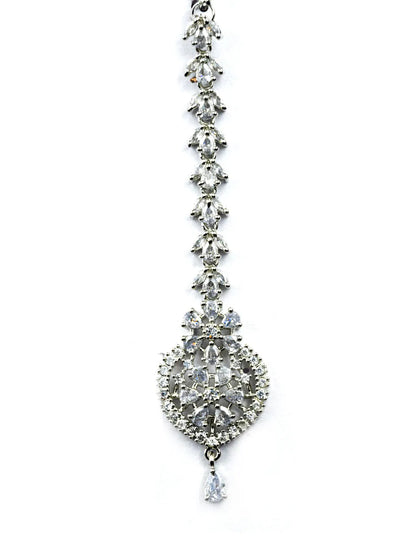 Elegant American Diamond Maangtika in Silver Tone