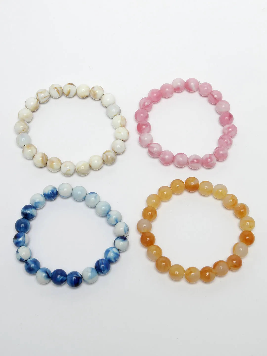 Unisex Set Of 4 Artificial Beads-Beaded Elasticated Bracelet