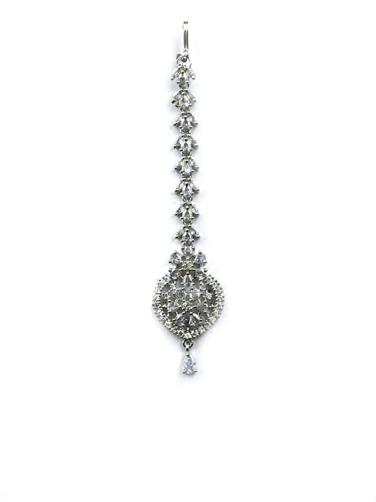 Elegant American Diamond Maangtika in Silver Tone