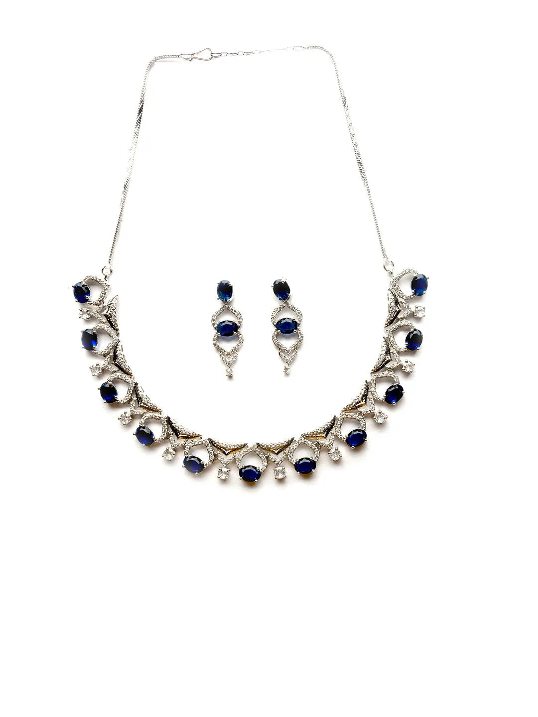 Sleek Cut Work Blue CZ AD Necklace