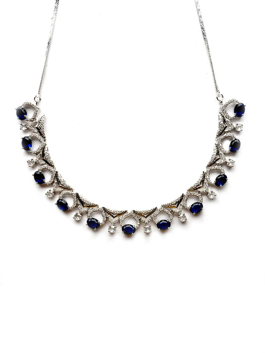 Sleek Cut Work Blue CZ AD Necklace