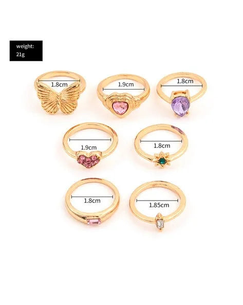 Latest Vintage Cocktail  Gold Crystal Midi Finger Rings Set - Set Of 7 Destiny Jewels