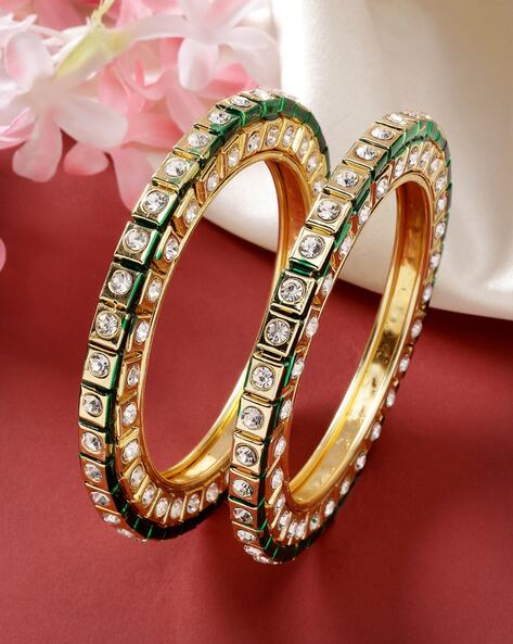 Women Set Of 2 Gold-Plated Kundan-Studded Bangles