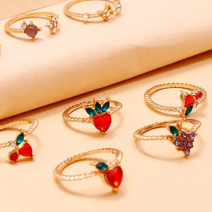 Modern Stawberry Design Gold Plated Ring Set - Set Of 11 Destiny Jewels