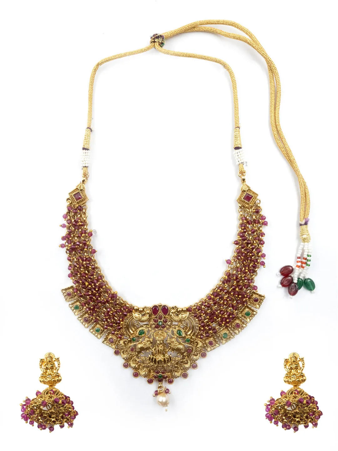 Temple Laxmi Red Hydra Beads Necklace Set