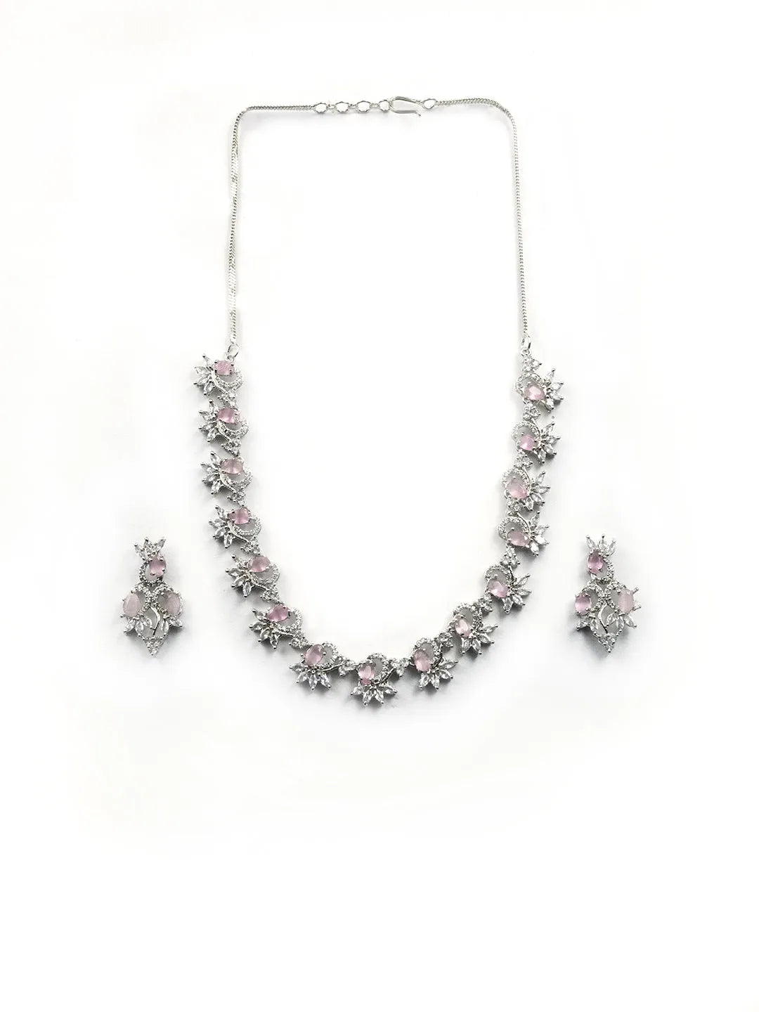 Elegant Pink American Diamond Sleek Necklace Set