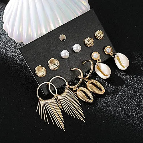 Trending Pearl &amp; Shell Design Stud &amp; Drops Set Comb Earring For Women Destiny Jewels