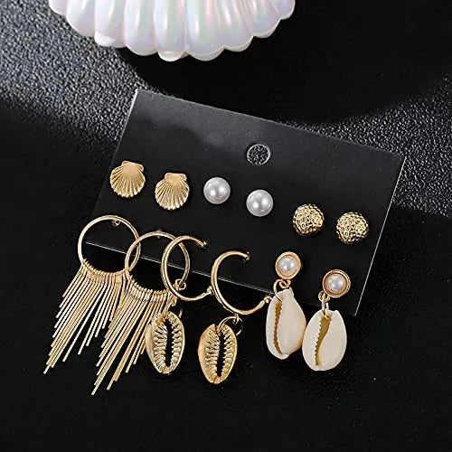 Trending Pearl &amp; Shell Design Stud &amp; Drops Set Comb Earring For Women Destiny Jewels