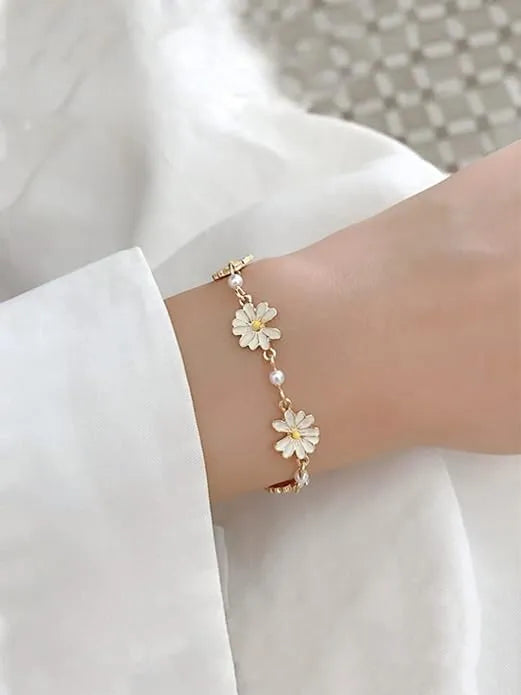 Gold Toned Floral Designed Pearl Studded Bracelet - Set Of 1 Destiny Jewels