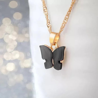 Stylish Gold Plated Butterfly Pendant Necklace Black Destiny Jewels