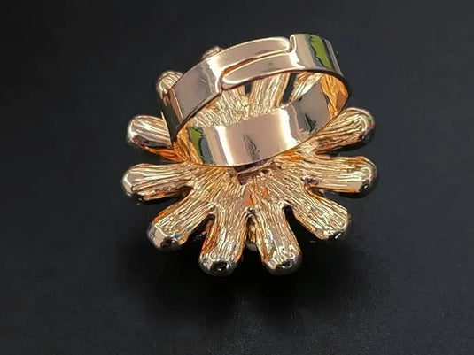 Vintage CZ Daisy Flower Adjustable Gold Plated Ring - Set Of 1 Destiny Jewels