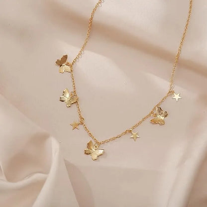 Stylish Gold Plated Stars Butterfly Pendant Necklace Chain Destiny Jewels