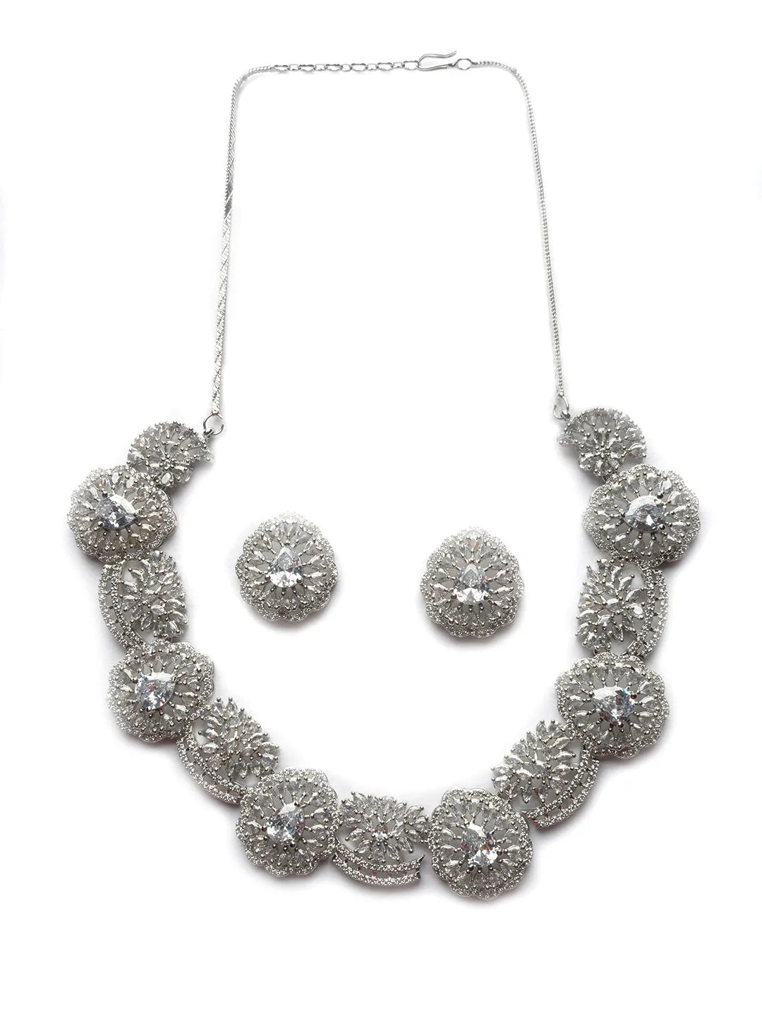 Intricate Cut Work White CZ Necklace Set&quot;