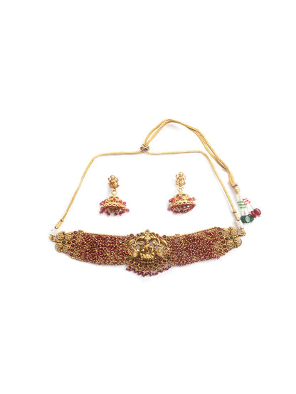 Gold Plated Laxmi Red Hydra Beads Choker Set