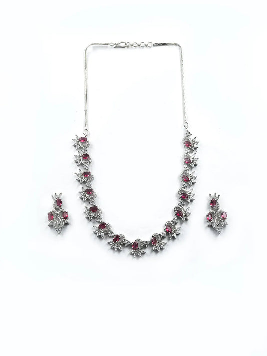 Elegant Red American Diamond Sleek Necklace Set