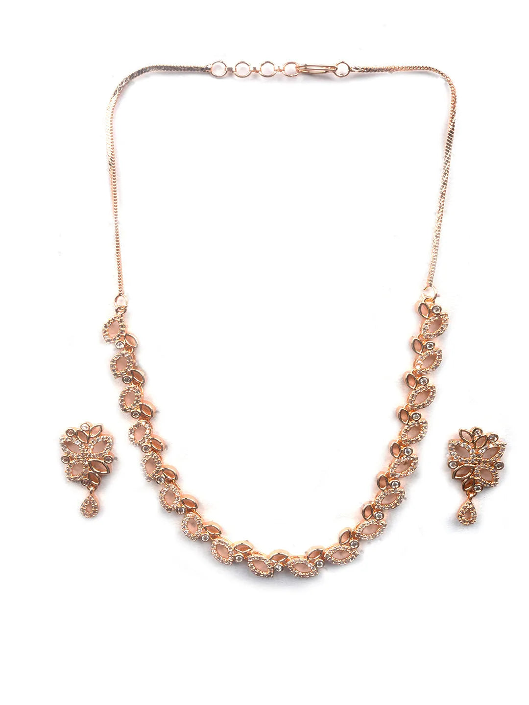 Rose Gold Plated AD Bela Necklace Set