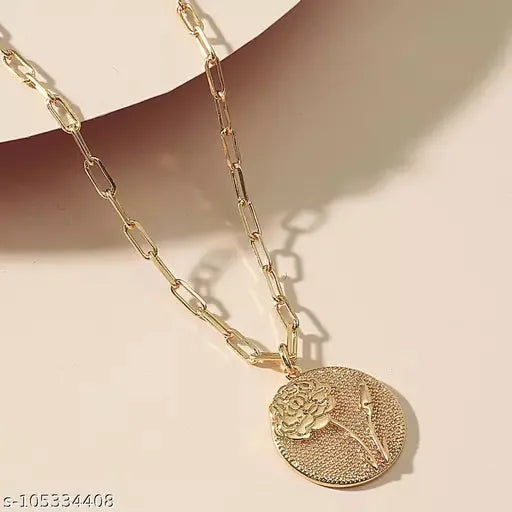 Stylish Gold Plated Flower Round Pendant Necklace Chain Destiny Jewels