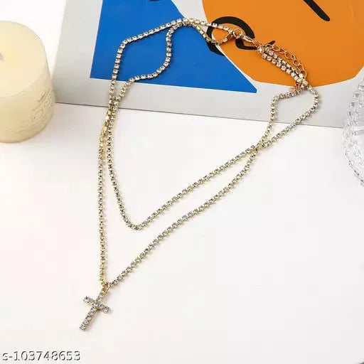 Stylish Crystal Cross Symbol Studded Pendants Necklace Chains Unisex Destiny Jewels